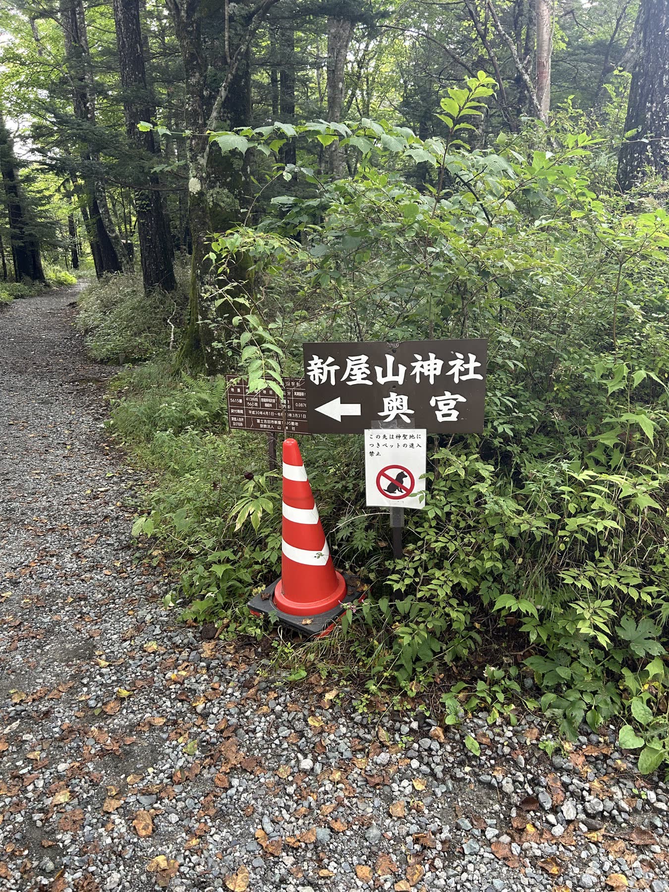 新屋山神社奥宮への道を示す案内板